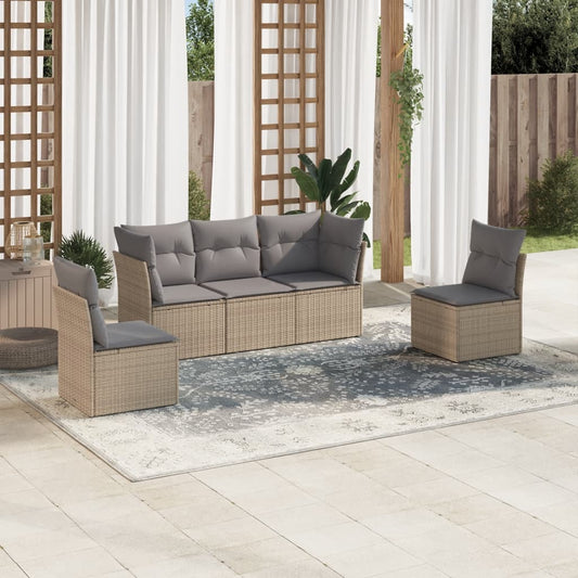 Set Divano Da Giardino 5 Pz Con Cuscini Beige In Polyrattan