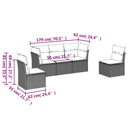 Set Divano Da Giardino 5 Pz Con Cuscini Marrone In Polyrattan