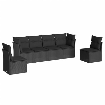 Set Divano Da Giardino 6 Pz Con Cuscini Nero In Polyrattan