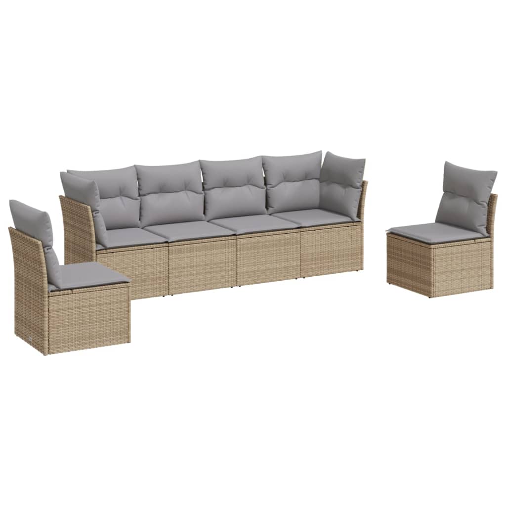 Set Divano Da Giardino 6 Pz Con Cuscini Beige In Polyrattan