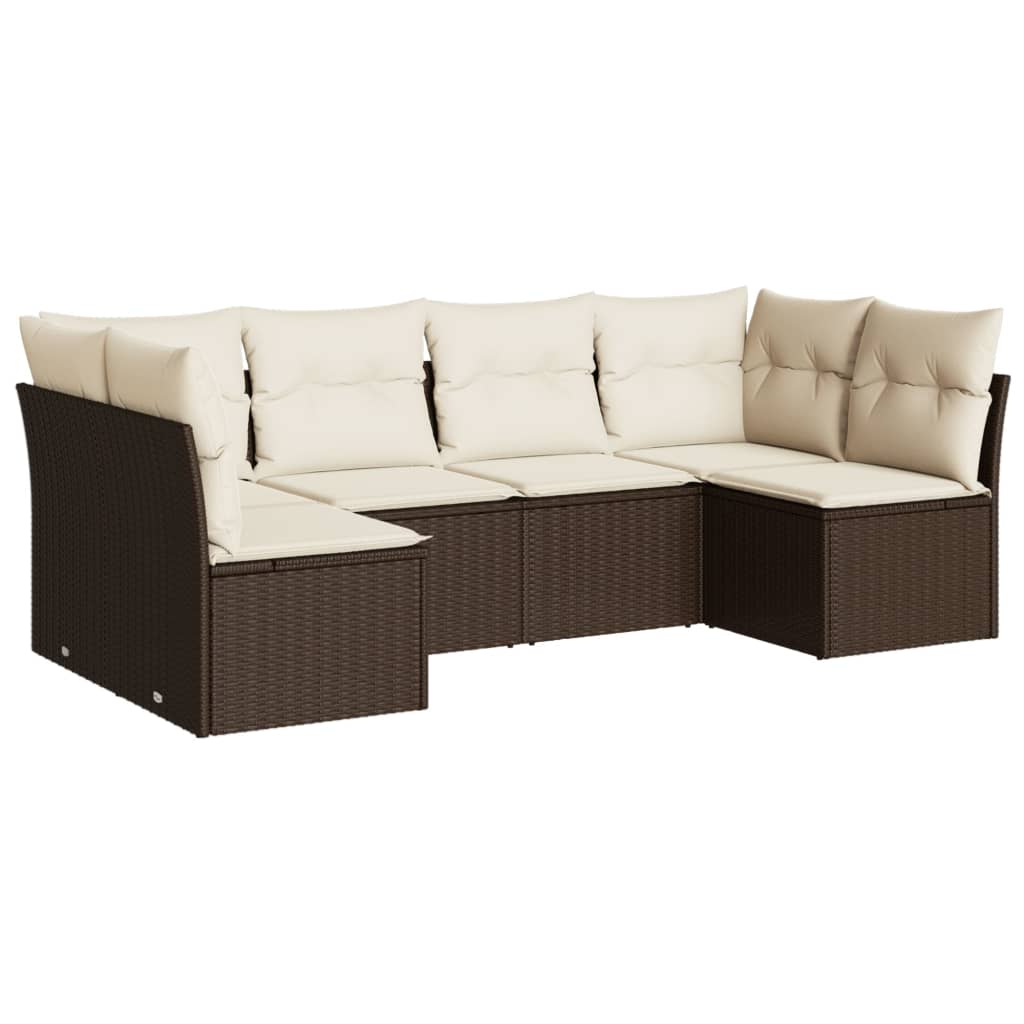 Set Divano Da Giardino 6 Pz Con Cuscini Marrone In Polyrattan