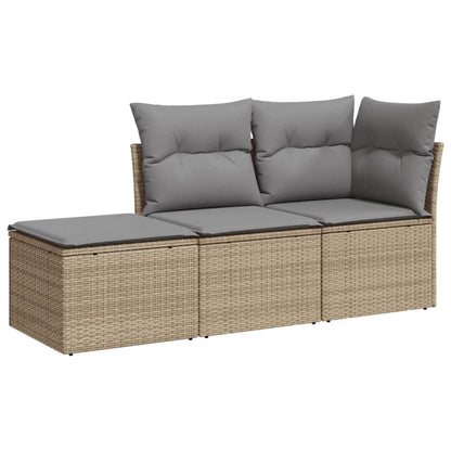 Set Divano Da Giardino 3 Pz Con Cuscini Beige In Polyrattan