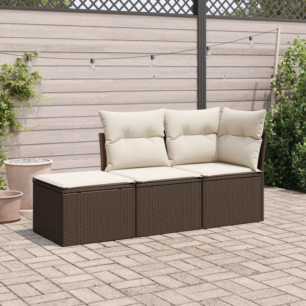 Set Divano Da Giardino 3 Pz Con Cuscini Marrone In Polyrattan