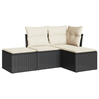 Set Divani Da Giardino 4 Pz Con Cuscini Nero In Polyrattan