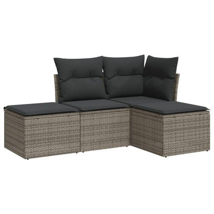 Set Divani Da Giardino 4 Pz Con Cuscini In Polyrattan Grigio