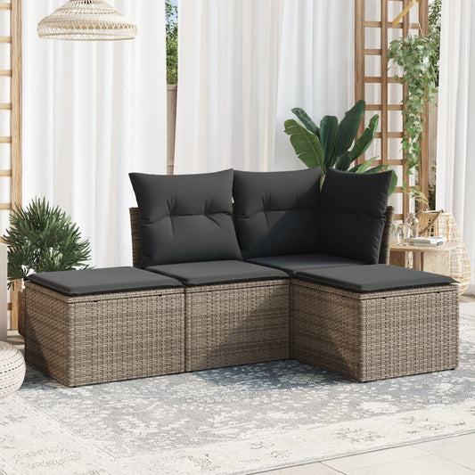 Set Divani Da Giardino 4 Pz Con Cuscini In Polyrattan Grigio