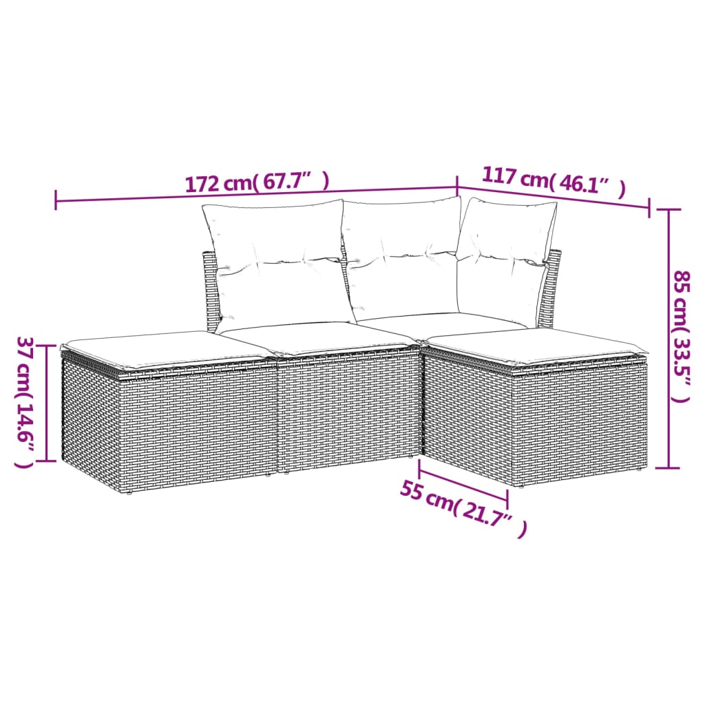 Set Divano Da Giardino 4 Pz Con Cuscini Marrone In Polyrattan