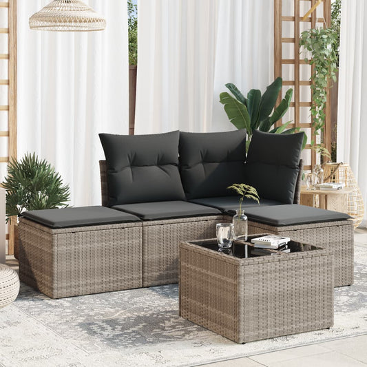 Set Divano Da Giardino 5pz Con Cuscini Grigio Chiaro Polyrattan