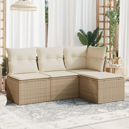 Set Divano Da Giardino 4 Pz Con Cuscini Beige In Polyrattan