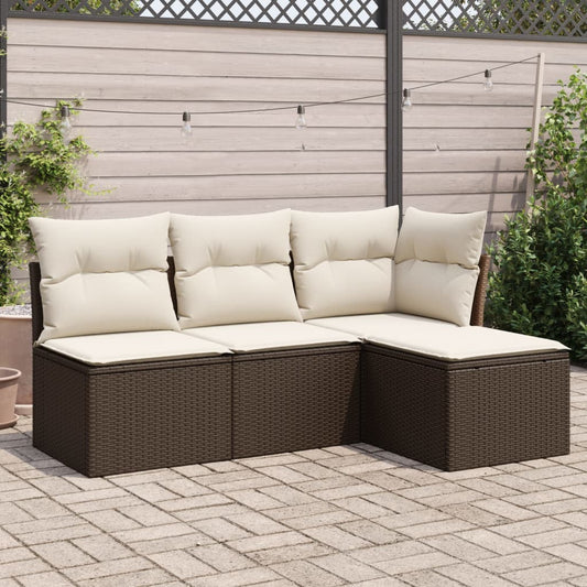 Set Divano Da Giardino 4 Pz Con Cuscini Marrone In Polyrattan