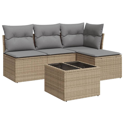 Set Divano Da Giardino 5 Pz Con Cuscini Beige In Polyrattan