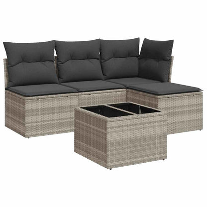 Set Divano Da Giardino 5pz Con Cuscini Grigio Chiaro Polyrattan