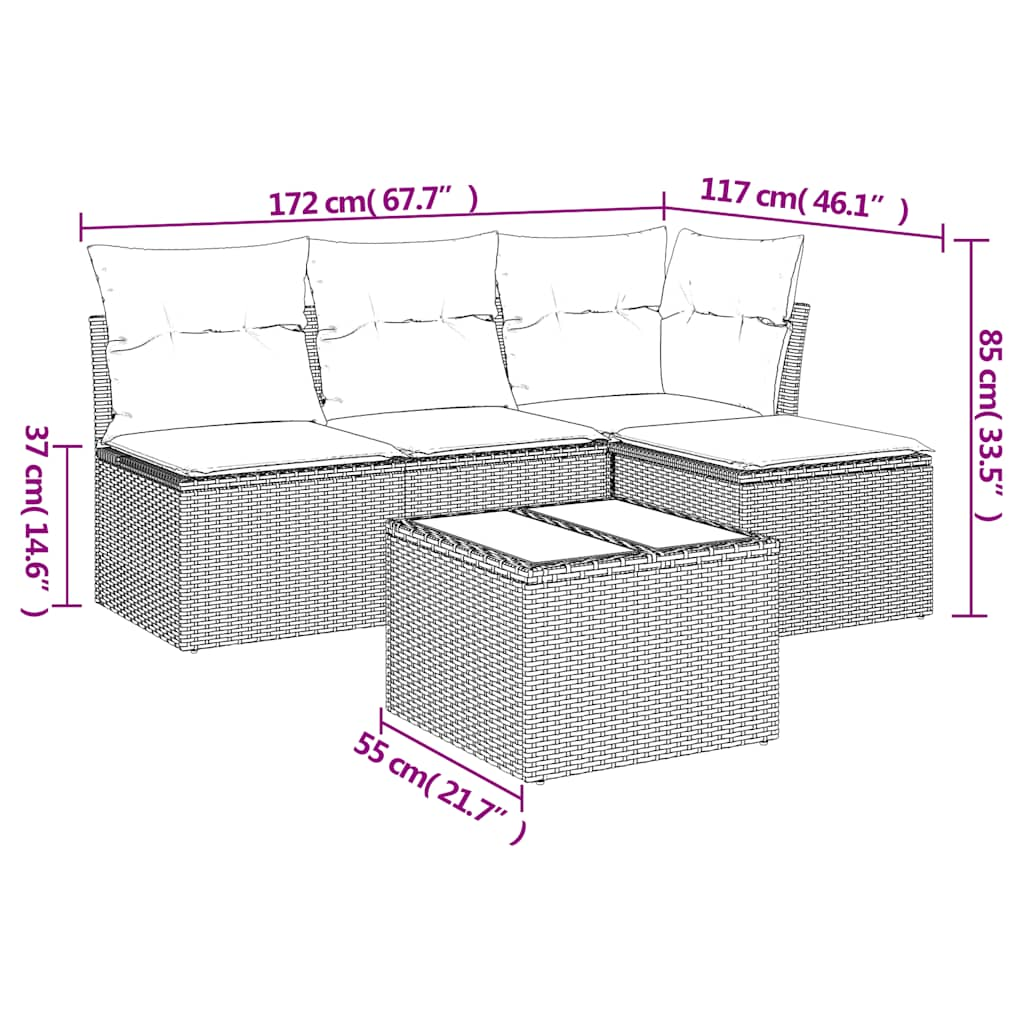 Set Divano Da Giardino 5pz Con Cuscini Grigio Chiaro Polyrattan