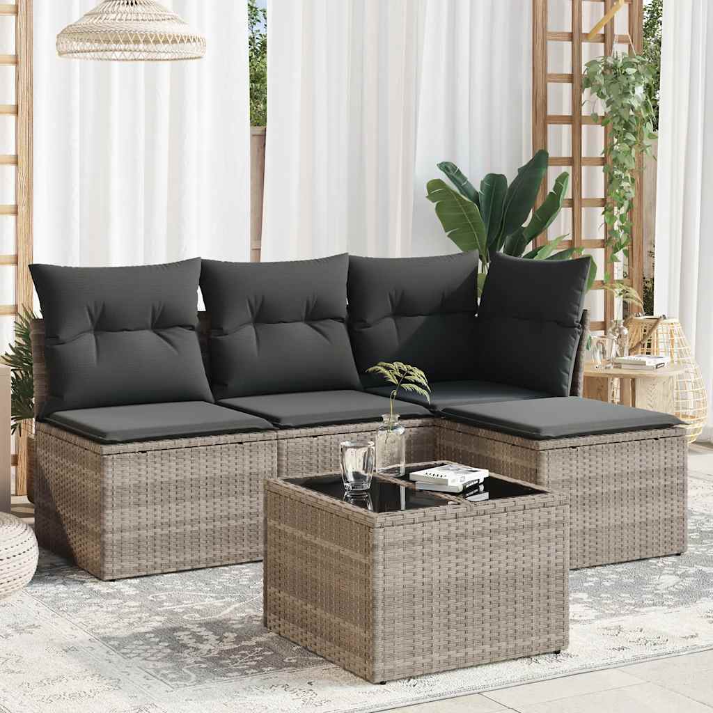 Set Divano Da Giardino 5pz Con Cuscini Grigio Chiaro Polyrattan