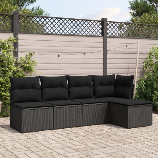 Set Divani Da Giardino 5 Pz Con Cuscini In Polyrattan Nero