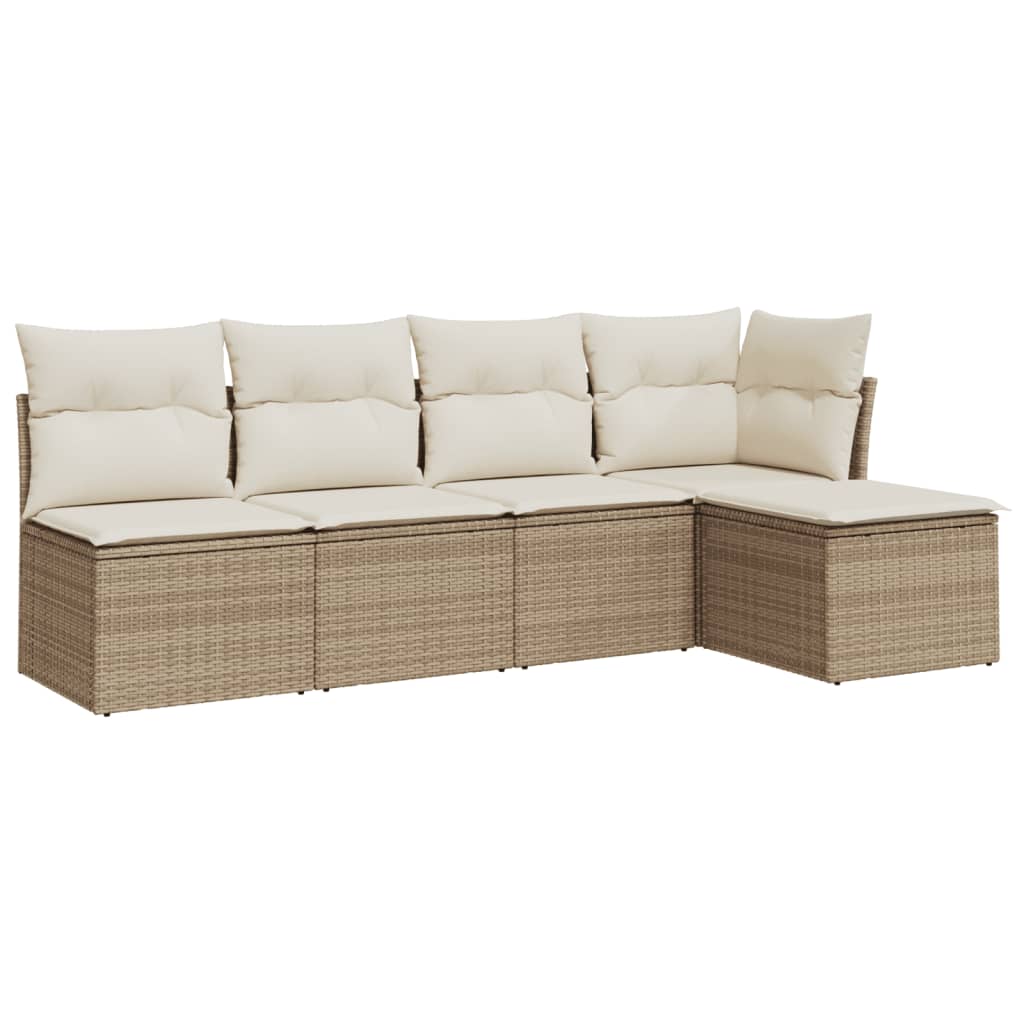 Set Divano Da Giardino 5 Pz Con Cuscini Beige In Polyrattan