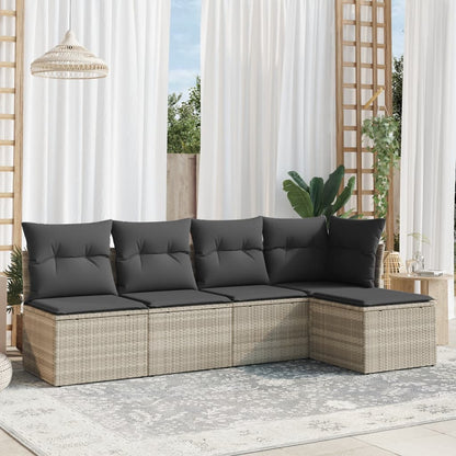 Set Divano Da Giardino 5pz Con Cuscini Grigio Chiaro Polyrattan