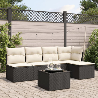 Set Divano Da Giardino 6 Pz Con Cuscini Nero In Polyrattan