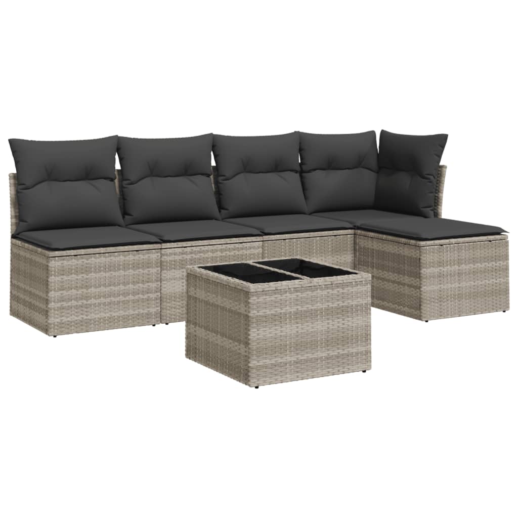 Set Divano Da Giardino 6pz Con Cuscini Grigio Chiaro Polyrattan