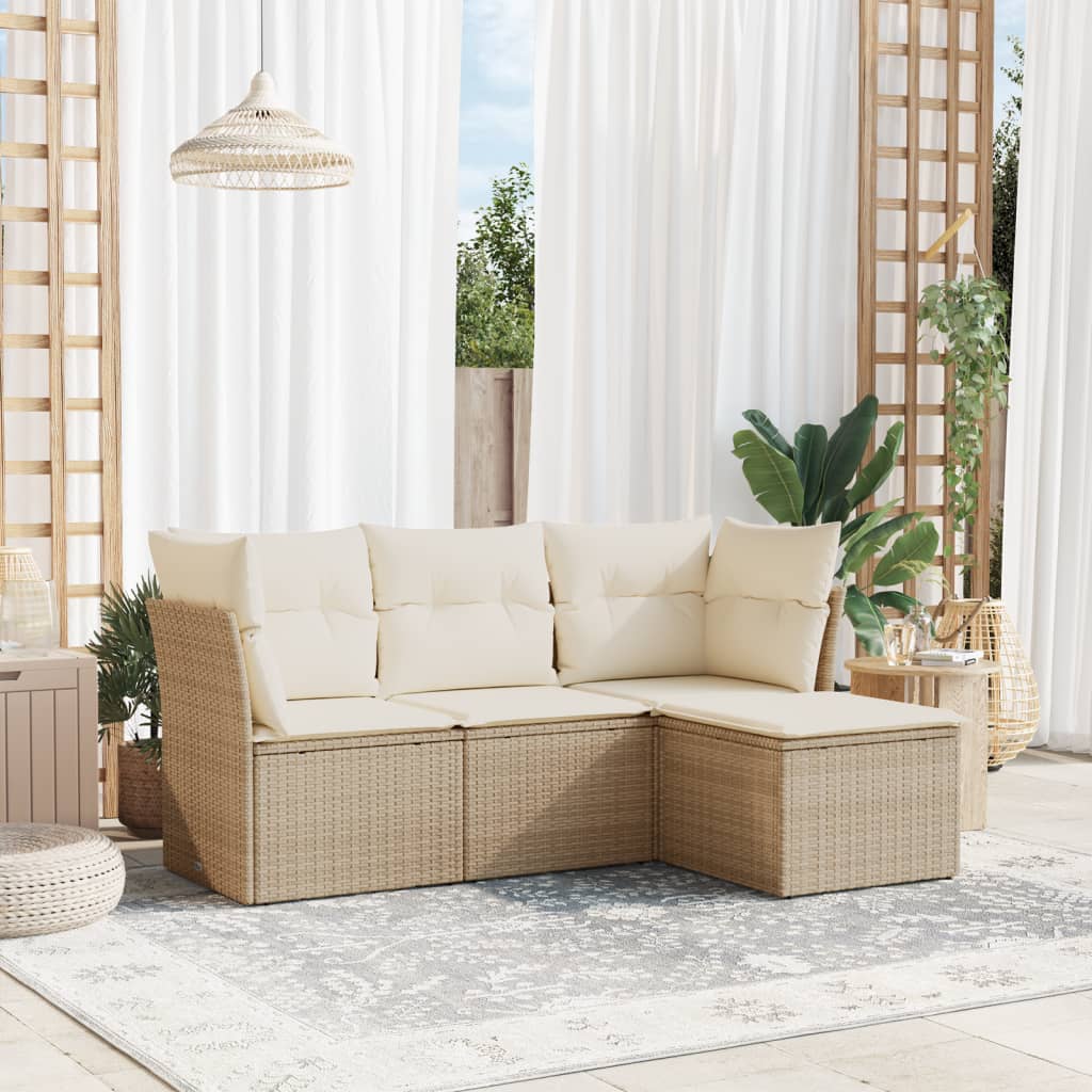 Set Divano Da Giardino 4 Pz Con Cuscini Beige In Polyrattan