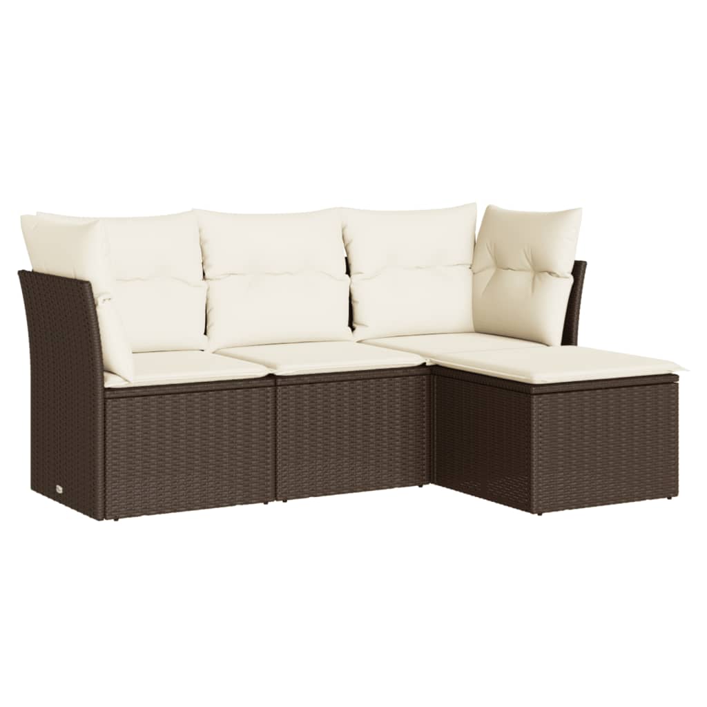 Set Divano Da Giardino 4 Pz Con Cuscini Marrone In Polyrattan