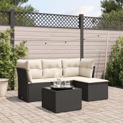 Set Divani Da Giardino 5 Pz Con Cuscini In Polyrattan Nero