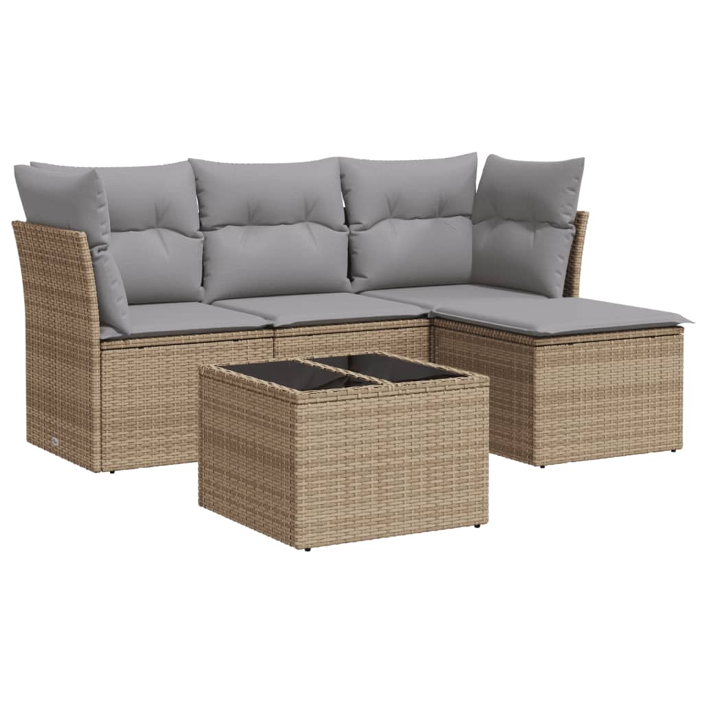 Set Divano Da Giardino 5 Pz Con Cuscini Beige In Polyrattan