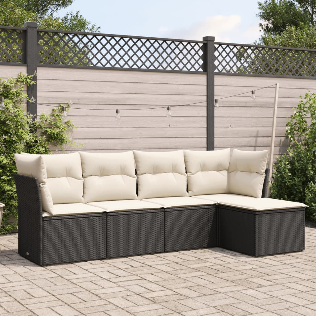 Set Divani Da Giardino 5 Pz Con Cuscini In Polyrattan Nero