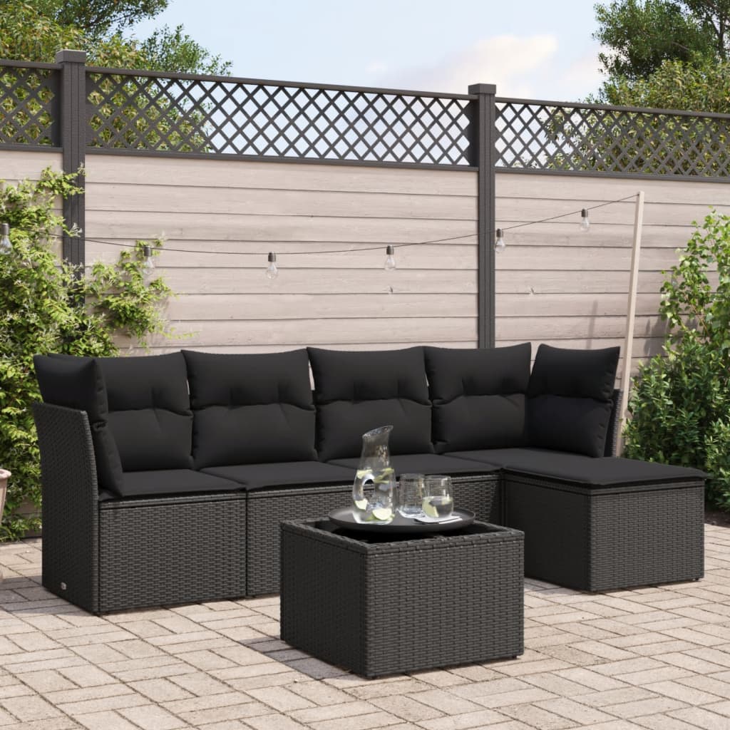 Set Divano Da Giardino 6 Pz Con Cuscini Nero In Polyrattan