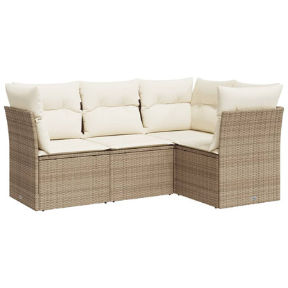 Set Divano Da Giardino 4 Pz Con Cuscini Beige In Polyrattan