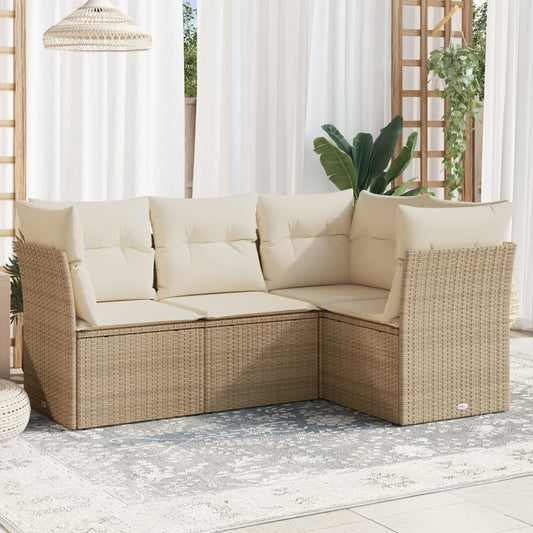 Set Divano Da Giardino 4 Pz Con Cuscini Beige In Polyrattan