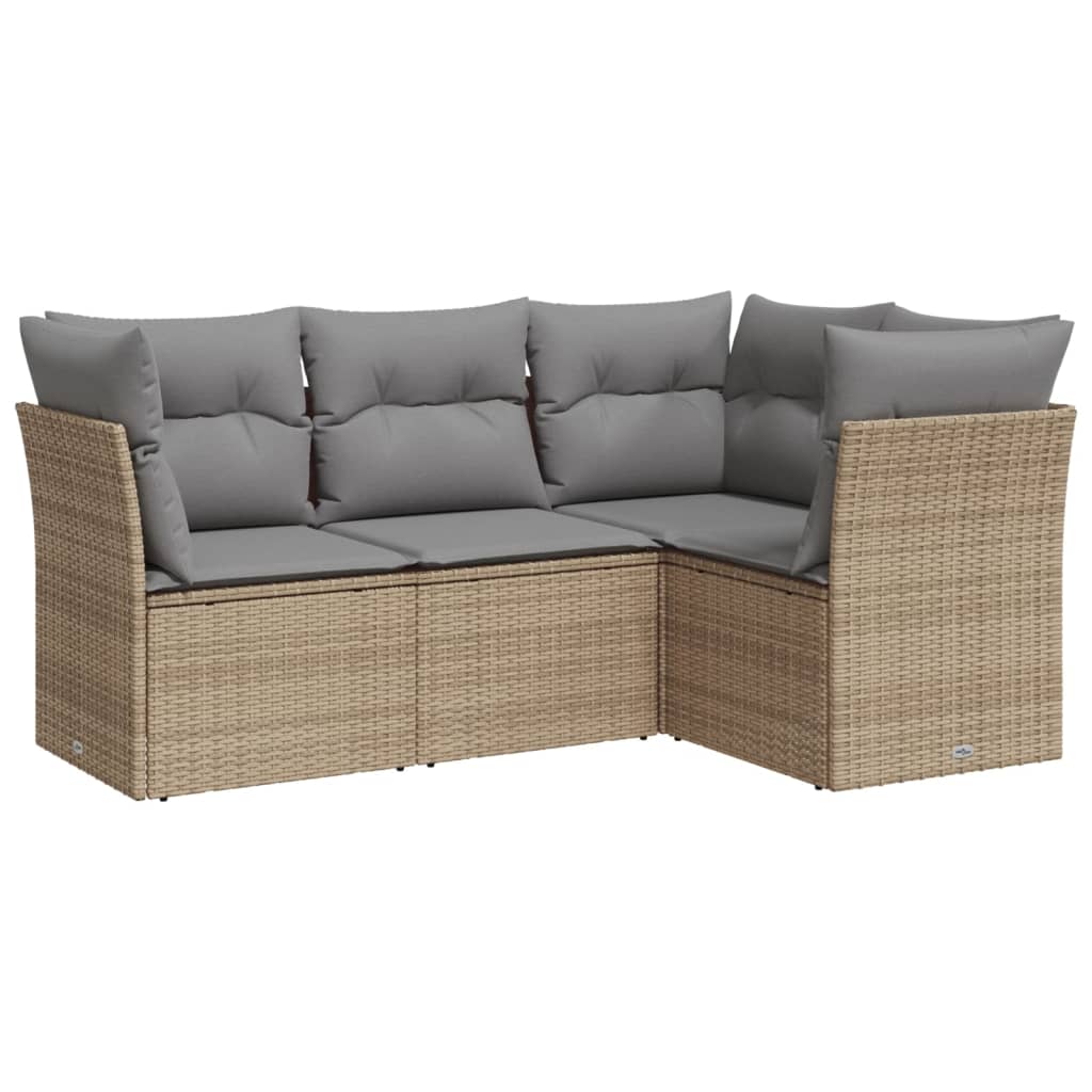 Set Divano Da Giardino 4 Pz Con Cuscini Beige In Polyrattan