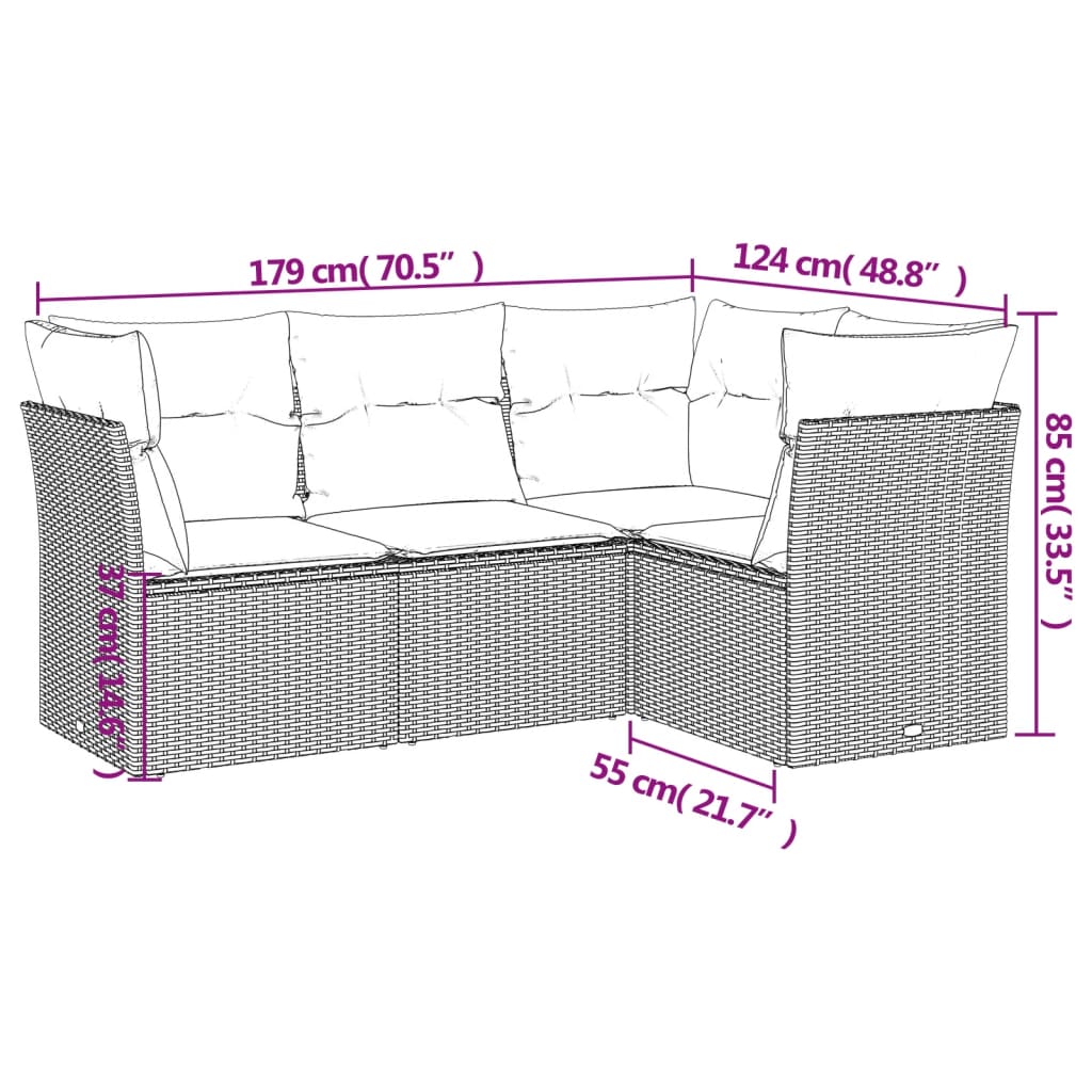 Set Divani Da Giardino 4 Pz Con Cuscini In Polyrattan Grigio