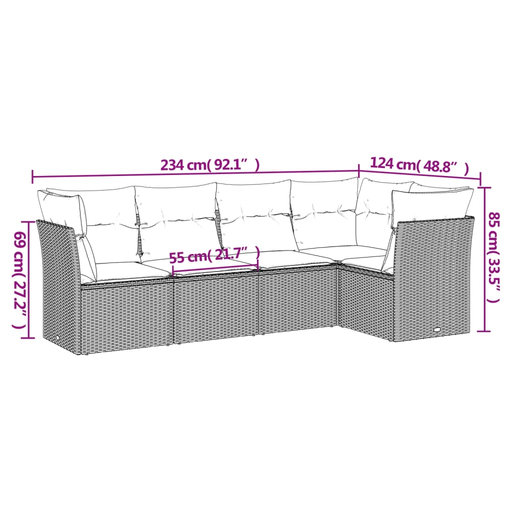 Set Divani Da Giardino 5 Pz Con Cuscini In Polyrattan Nero