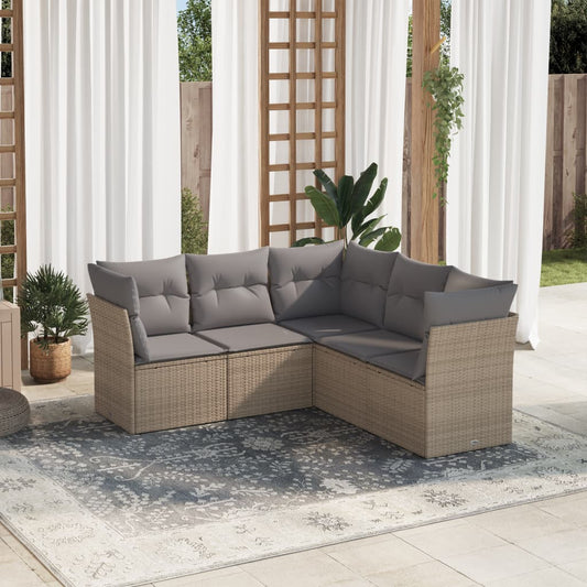 Set Divano Da Giardino 5 Pz Con Cuscini Beige In Polyrattan