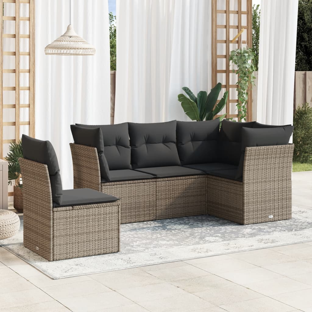 Set Divano Da Giardino 5 Pz Con Cuscini Grigio In Polyrattan