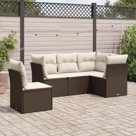 Set Divano Da Giardino 5 Pz Con Cuscini Marrone In Polyrattan