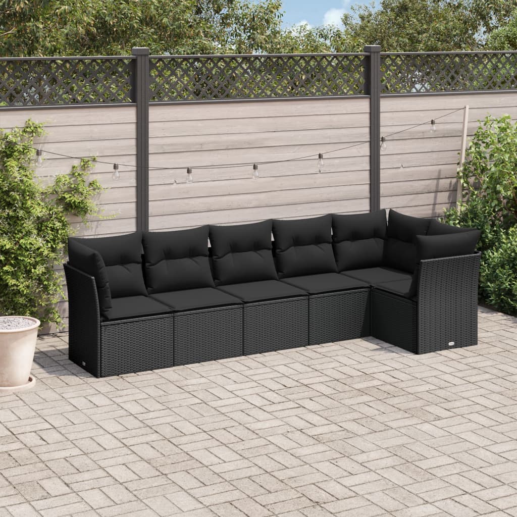 Set Divano Da Giardino 6 Pz Con Cuscini Nero In Polyrattan