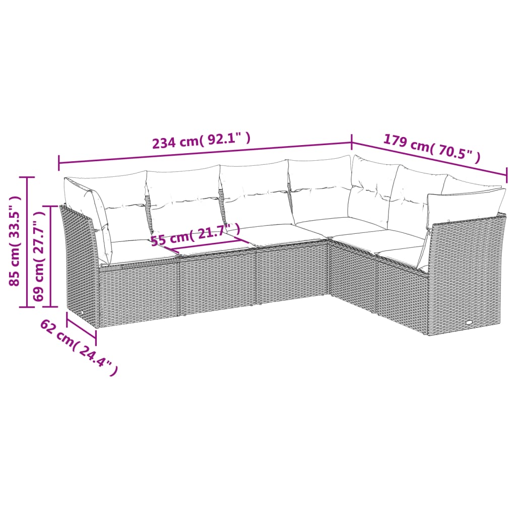 Set Divano Da Giardino 6 Pz Con Cuscini Nero In Polyrattan