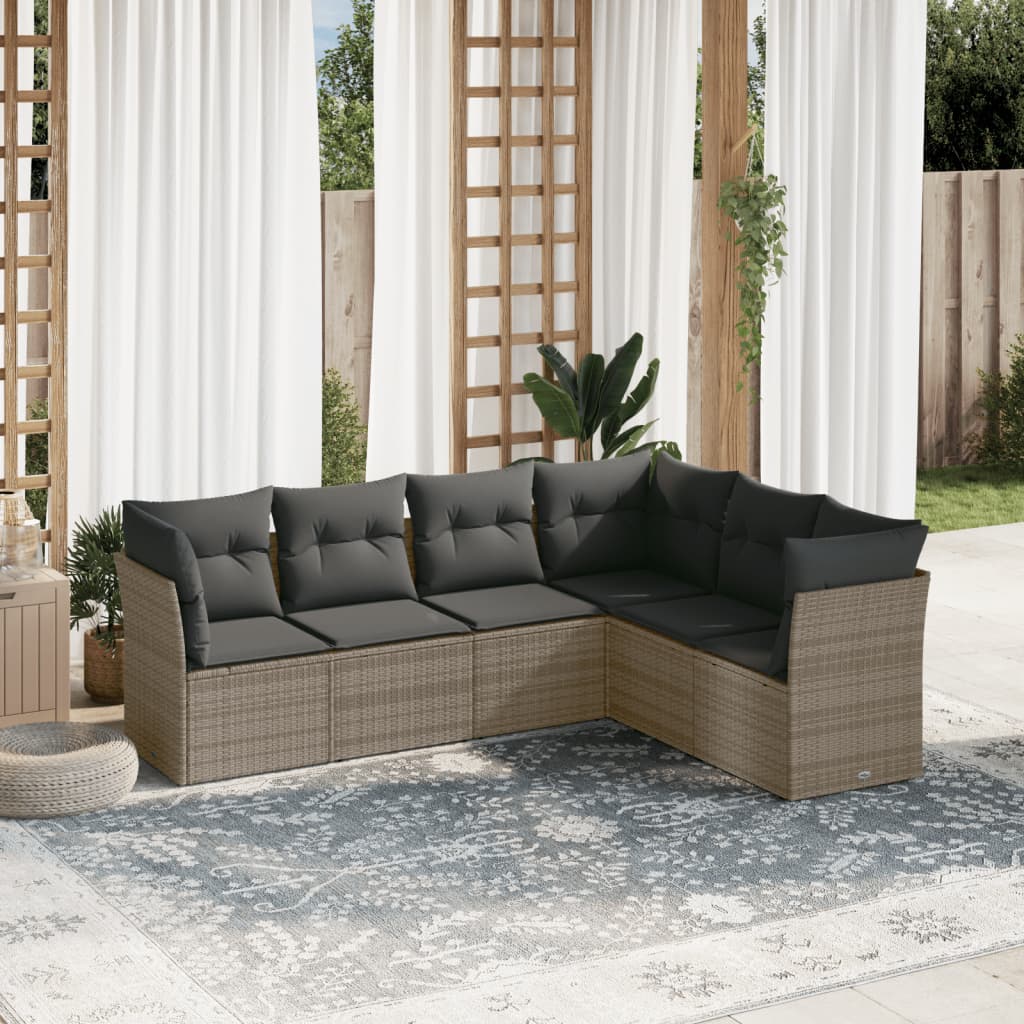 Set Divano Da Giardino 6 Pz Con Cuscini Grigio In Polyrattan