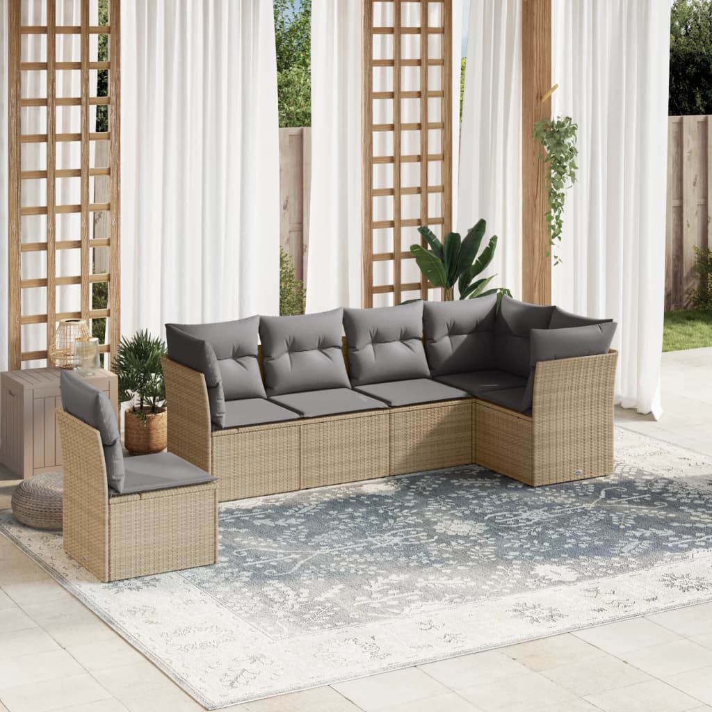 Set Divano Da Giardino 6 Pz Con Cuscini Beige In Polyrattan