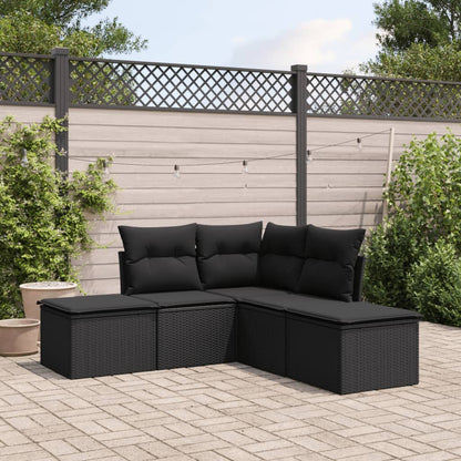 Set Divani Da Giardino 5 Pz Con Cuscini In Polyrattan Nero