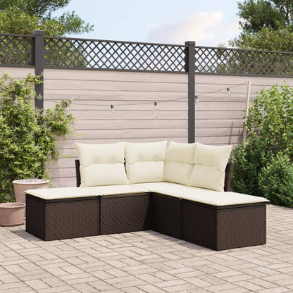 Set Divano Da Giardino 5 Pz Con Cuscini Marrone In Polyrattan