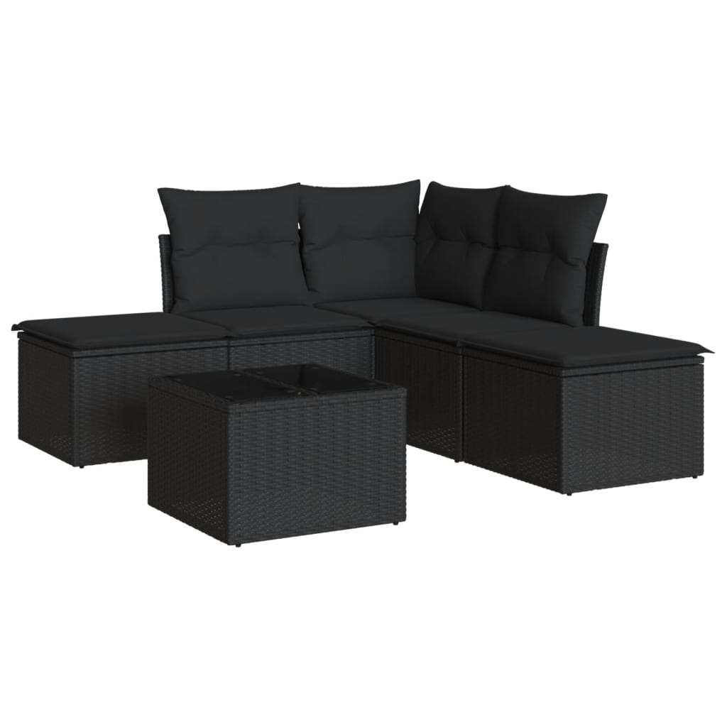 Set Divano Da Giardino 6 Pz Con Cuscini Nero In Polyrattan