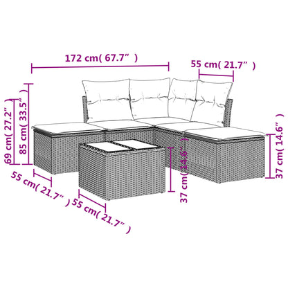 Set Divano Da Giardino 6 Pz Con Cuscini Nero In Polyrattan