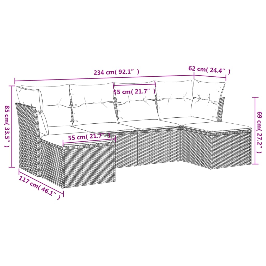 Set Divano Da Giardino 6 Pz Con Cuscini Nero In Polyrattan