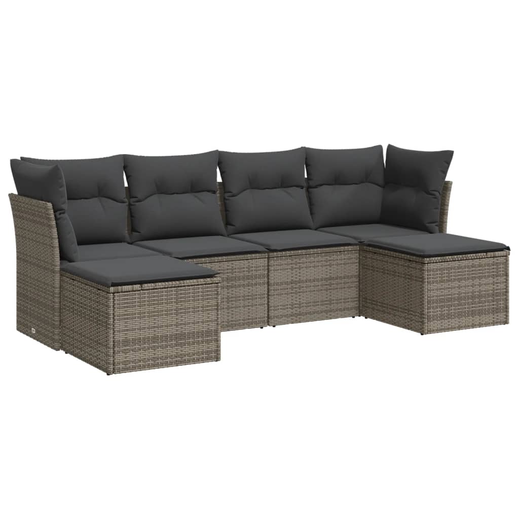 Set Divano Da Giardino 6 Pz Con Cuscini Grigio In Polyrattan