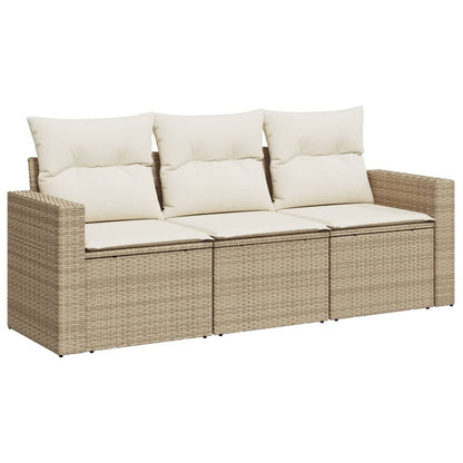 Set Divano Da Giardino 3 Pz Con Cuscini Beige In Polyrattan