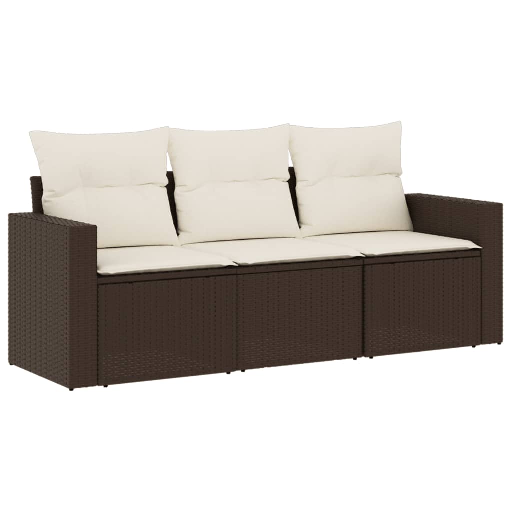 Set Divano Da Giardino 3 Pz Con Cuscini Marrone In Polyrattan