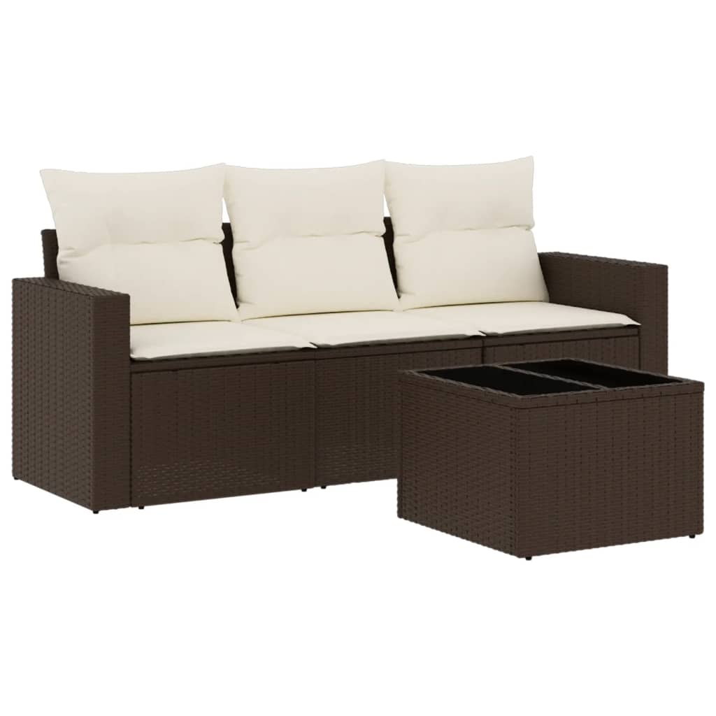 Set Divano Da Giardino 4 Pz Con Cuscini Marrone In Polyrattan